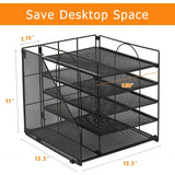 Desk Organizers and Accessories, 5-Tier Paper Letter Tray Organizer with File Holder, Desktop Organizer for Office Supplies