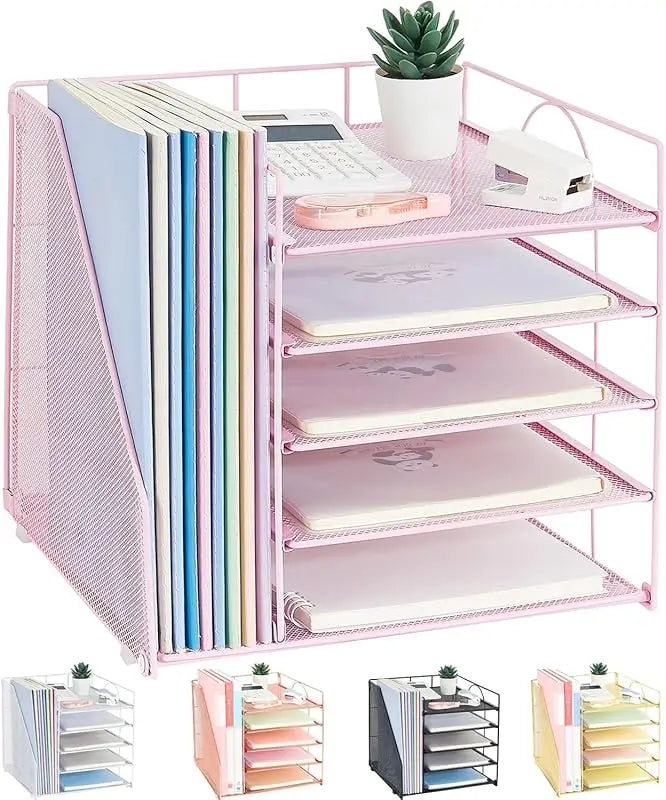 Desk Organizers and Accessories, 5-Tier Paper Letter Tray Organizer with File Holder, Desktop Organizer for Office Supplies