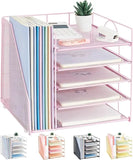 Desk Organizers and Accessories, 5-Tier Paper Letter Tray Organizer with File Holder, Desktop Organizer for Office Supplies