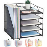 Desk Organizers and Accessories, 5-Tier Paper Letter Tray Organizer with File Holder, Desktop Organizer for Office Supplies